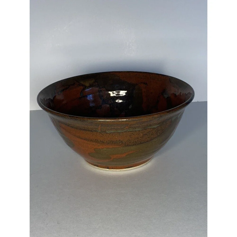 Handmade Studio Pottery Bowl Signed Artist Brown Glazed Rustic Stoneware Art